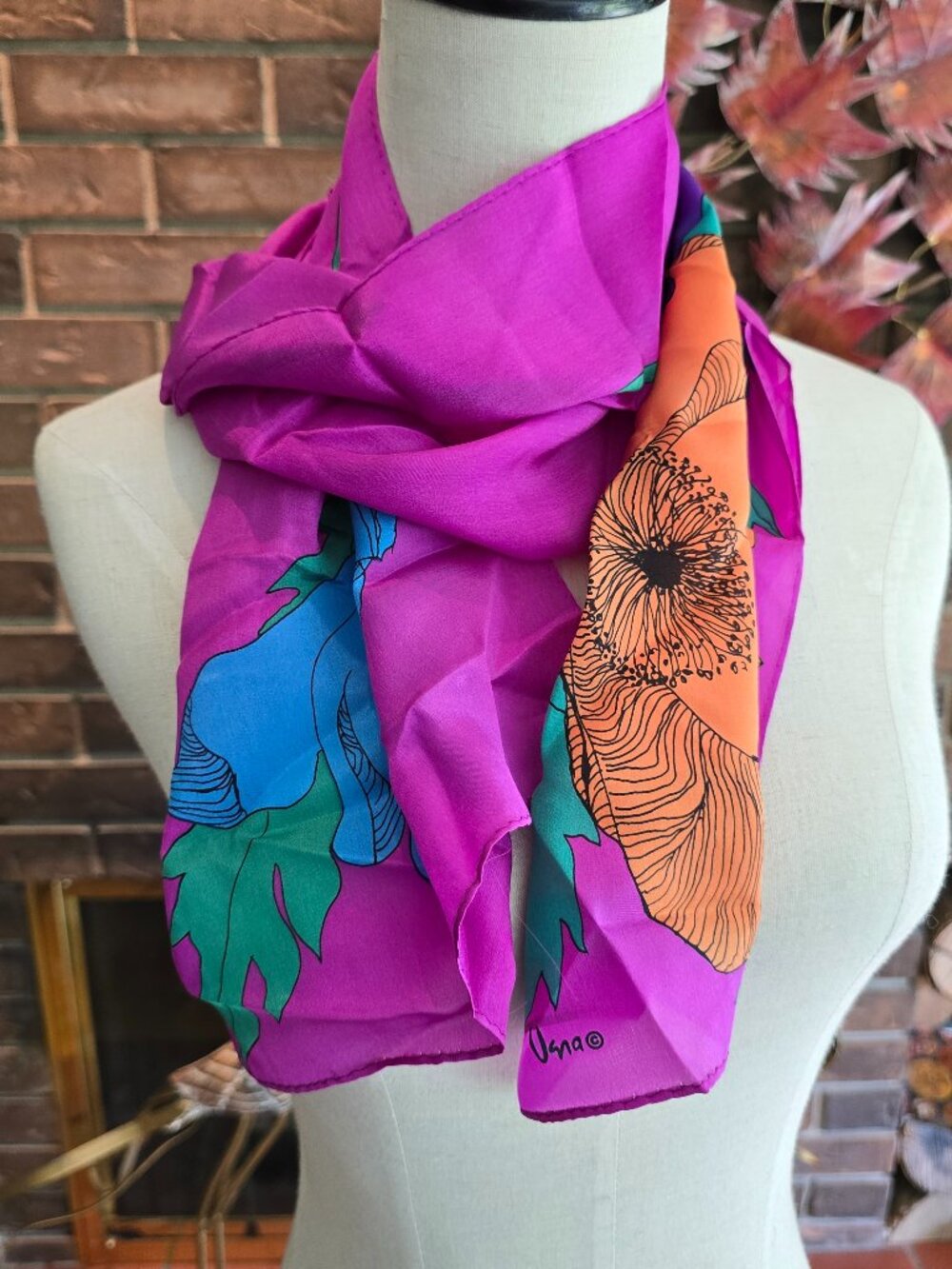 Vera Neumann - Vintage Silk Scarf with Bold Colour Floral Design